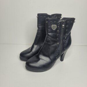 Milwaukee black faux leather spiked zip heel biker boots grunge size 9